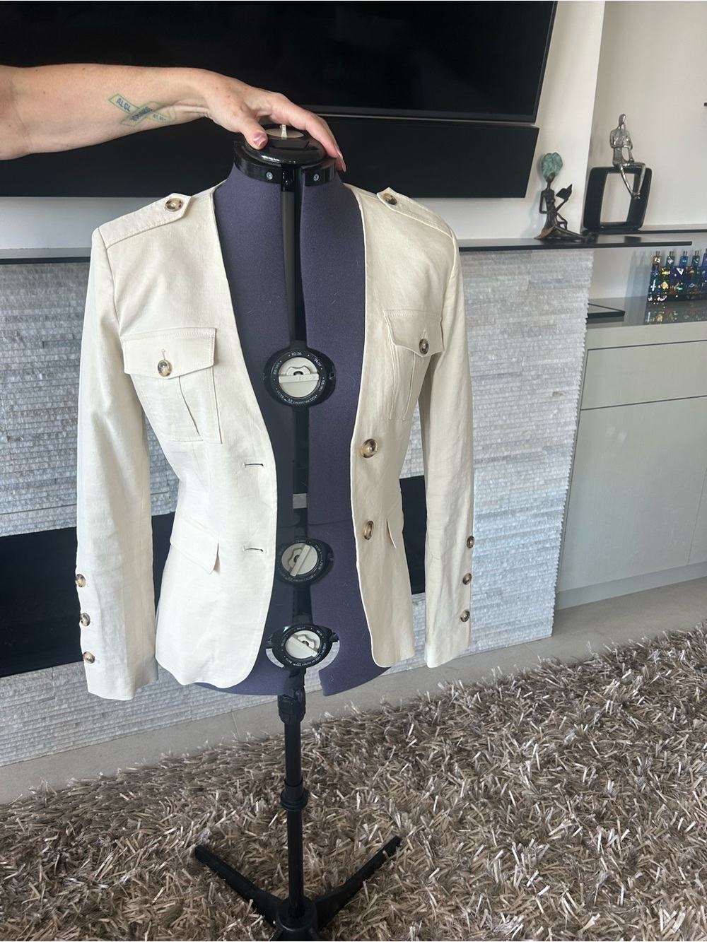 Pinko Cream Military-Inspired Buttoned Blazer